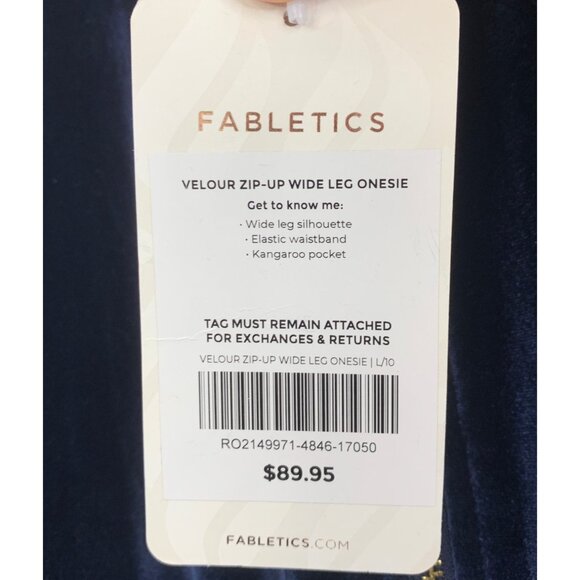 Fabletics Velour Zip-Up Wide Leg Onesie L Navy Jumpsuit RGG10698 NWT Mock Neck - Picture 4 of 13